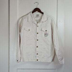 NWOT Pusheen Box White Denim Jacket with Kawaii Boba Tea Embroidery Size  L